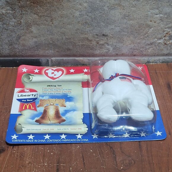 Ty McDonalds Teenie Beanie Baby Libearty The Bear US Flag Plush Toy 1996 - Picture 3 of 10